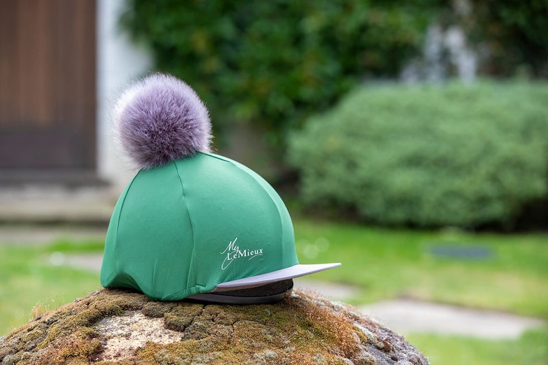 LeMieux Pom Pom Horse Riding Hat Silk with 4 Way Stretch Fabric Coordinates with Base Layers & Saddle Pads - Equestrian Headgear - One Size - Hunter Green - Image 4
